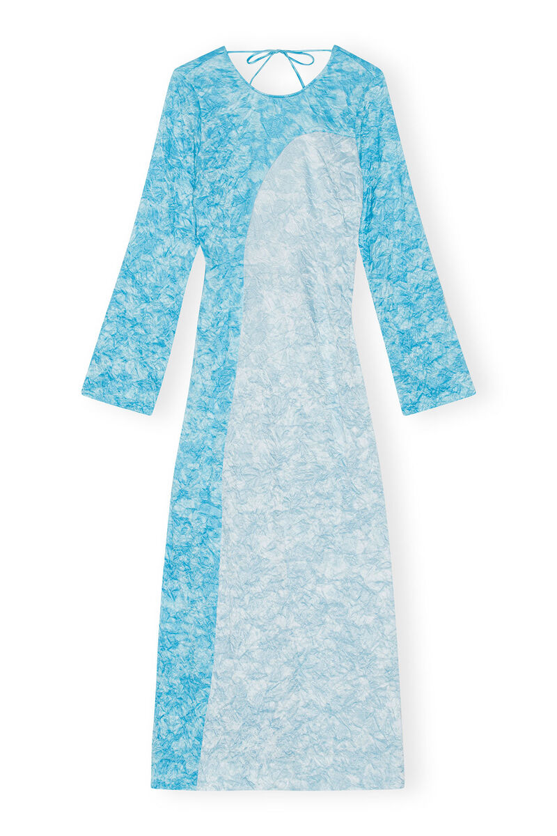 Crinkled Satin Maxi Dress, Elastane, in colour Ethereal Blue - 1 - GANNI