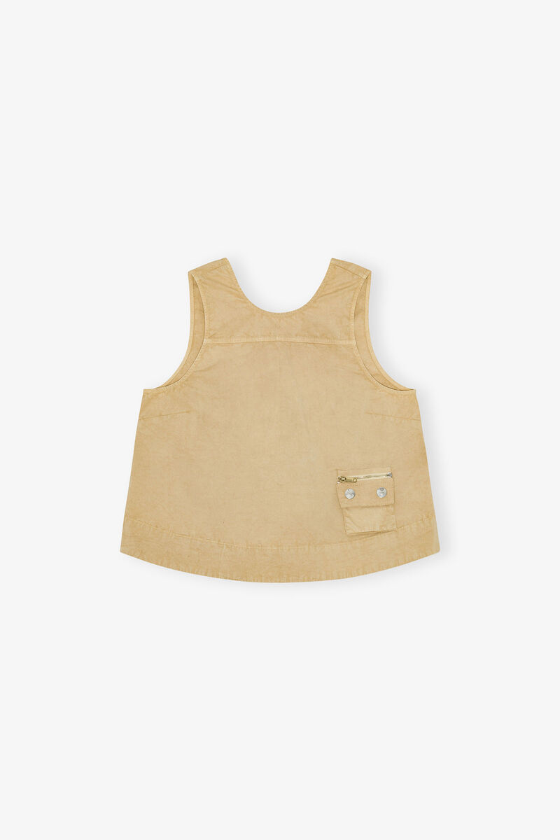 Beige Washed Stretch Cotton Sleeveless Top, Organic Cotton, in colour Lark - 1 - GANNI