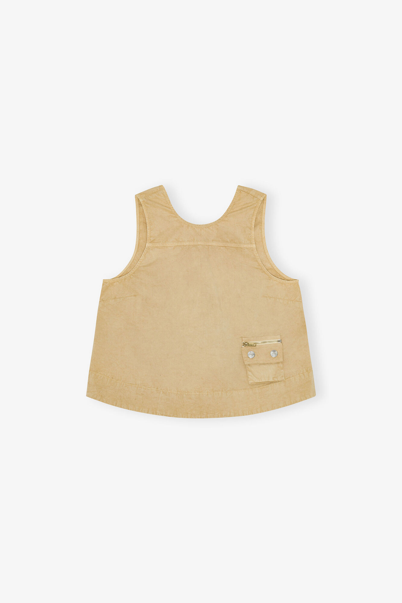 Beige Washed Stretch Cotton Sleeveless Top, Organic Cotton, in colour Lark - 1 - GANNI
