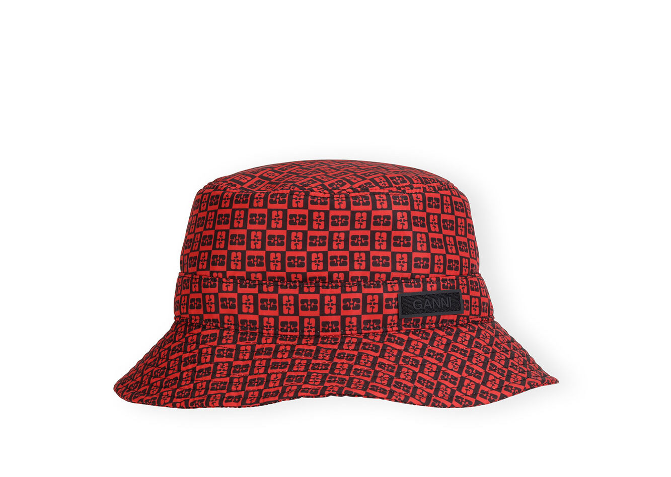 Red Printed Tech Bucket hatt, Recycled Polyester, in colour Fiery Red - 1 - GANNI