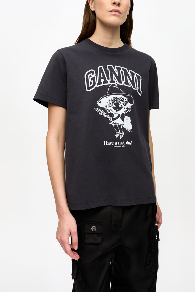 Black Basic Cotton Witch Relaxed T-shirt, Phantom