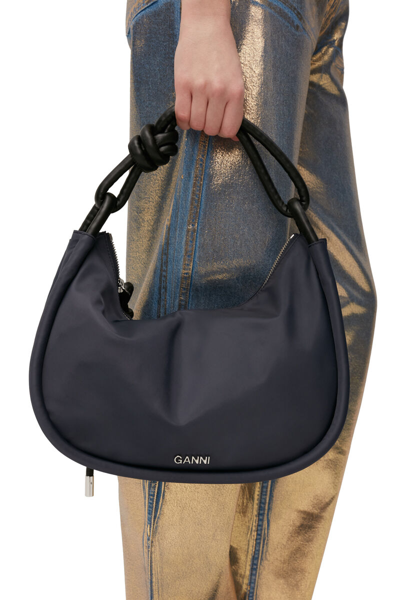 Knot Baguette Bag, Leather, in colour Sky Captain - 3 - GANNI