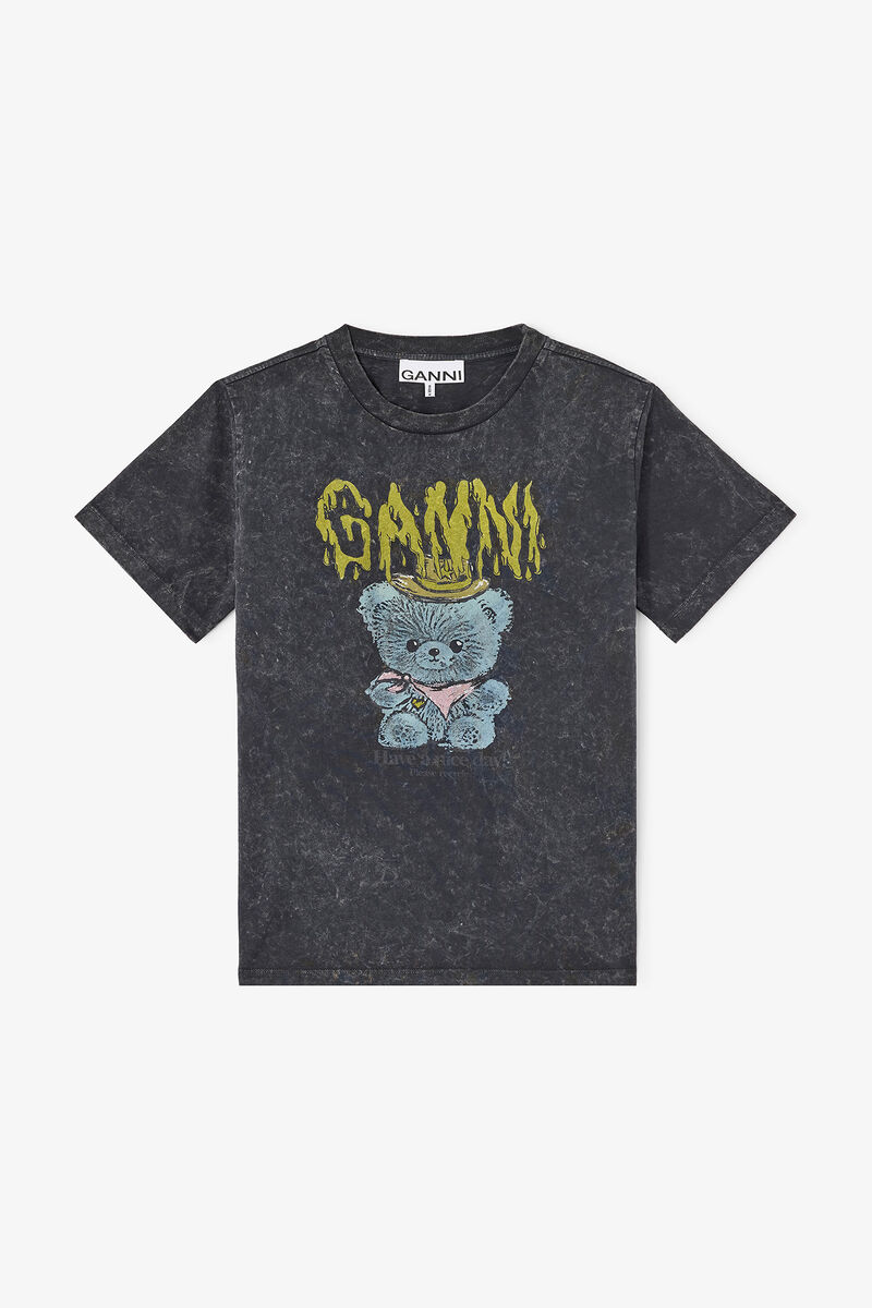 Vintagetv&auml;ttad t-shirt, Recycled Cotton, in colour Black Washed - 1 - GANNI
