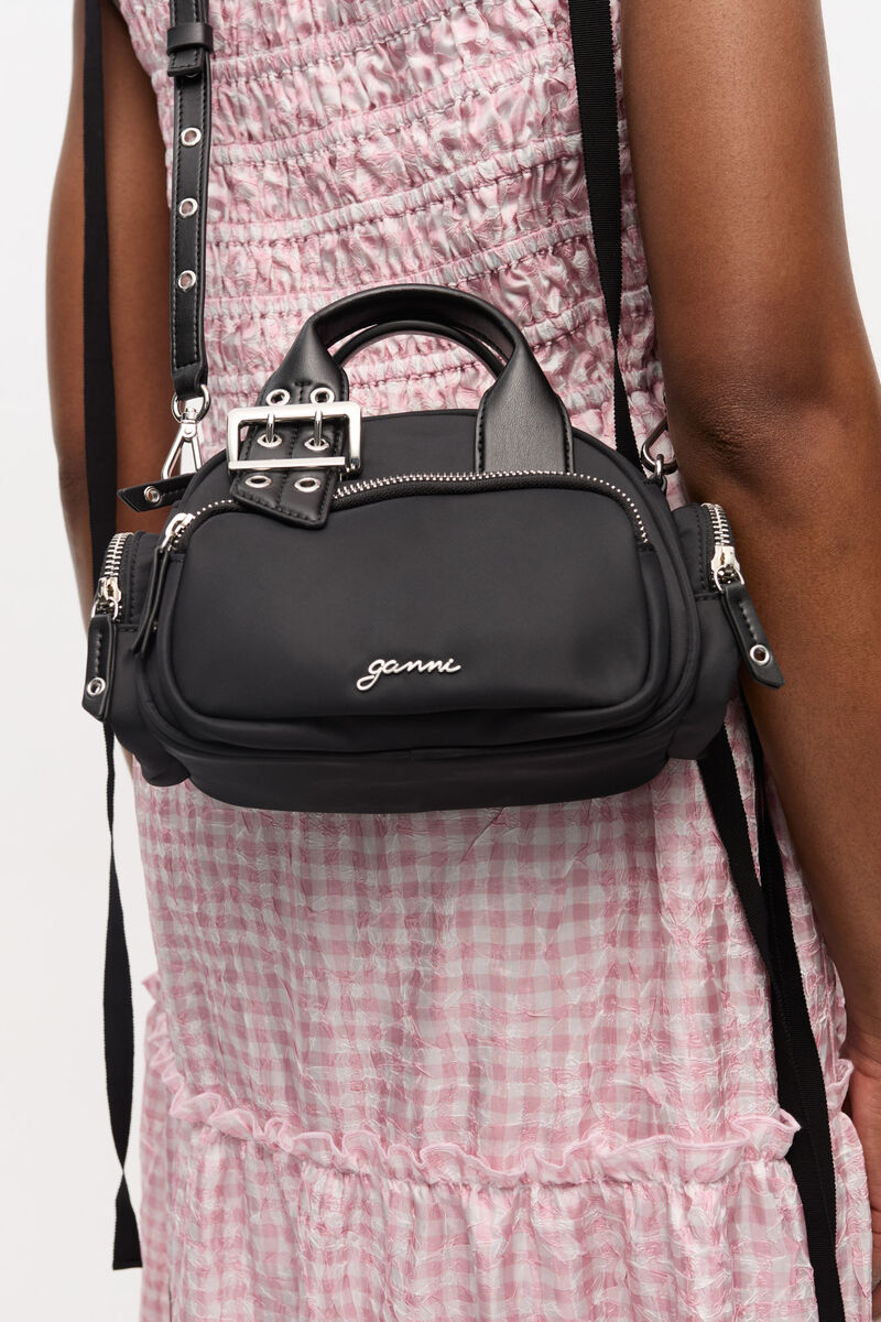 Black Mini Polochon Bag, Nylon, in colour Black - 4 - GANNI