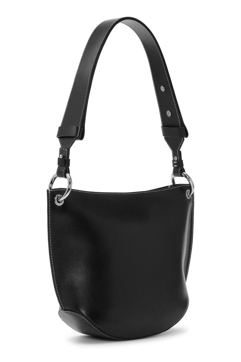 Banner Hobo Bag, Leather, in colour Black - 2 - GANNI