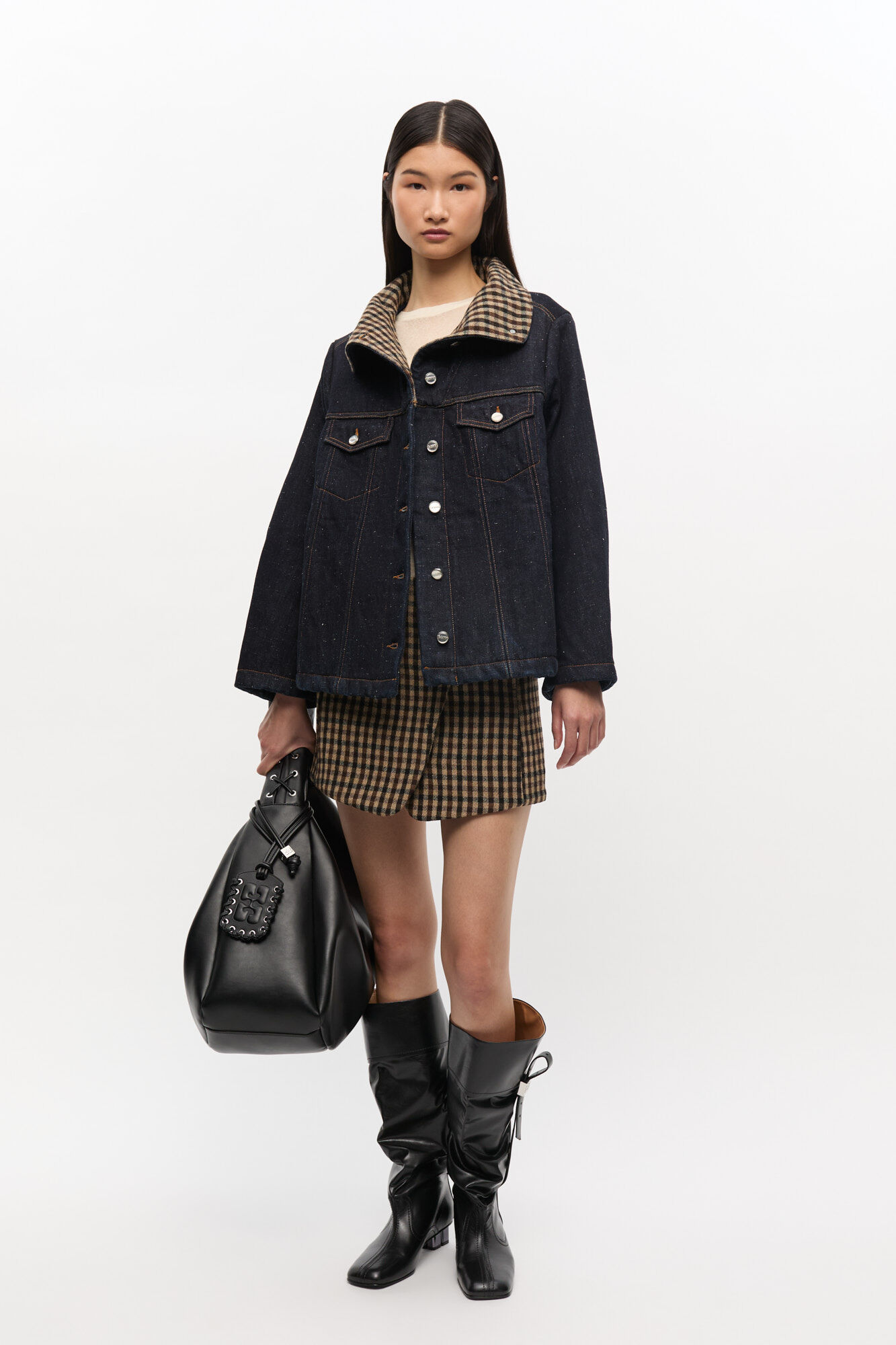 Neppy Denim Jacket, Cotton, in colour Dark Blue Stone - 2 - GANNI