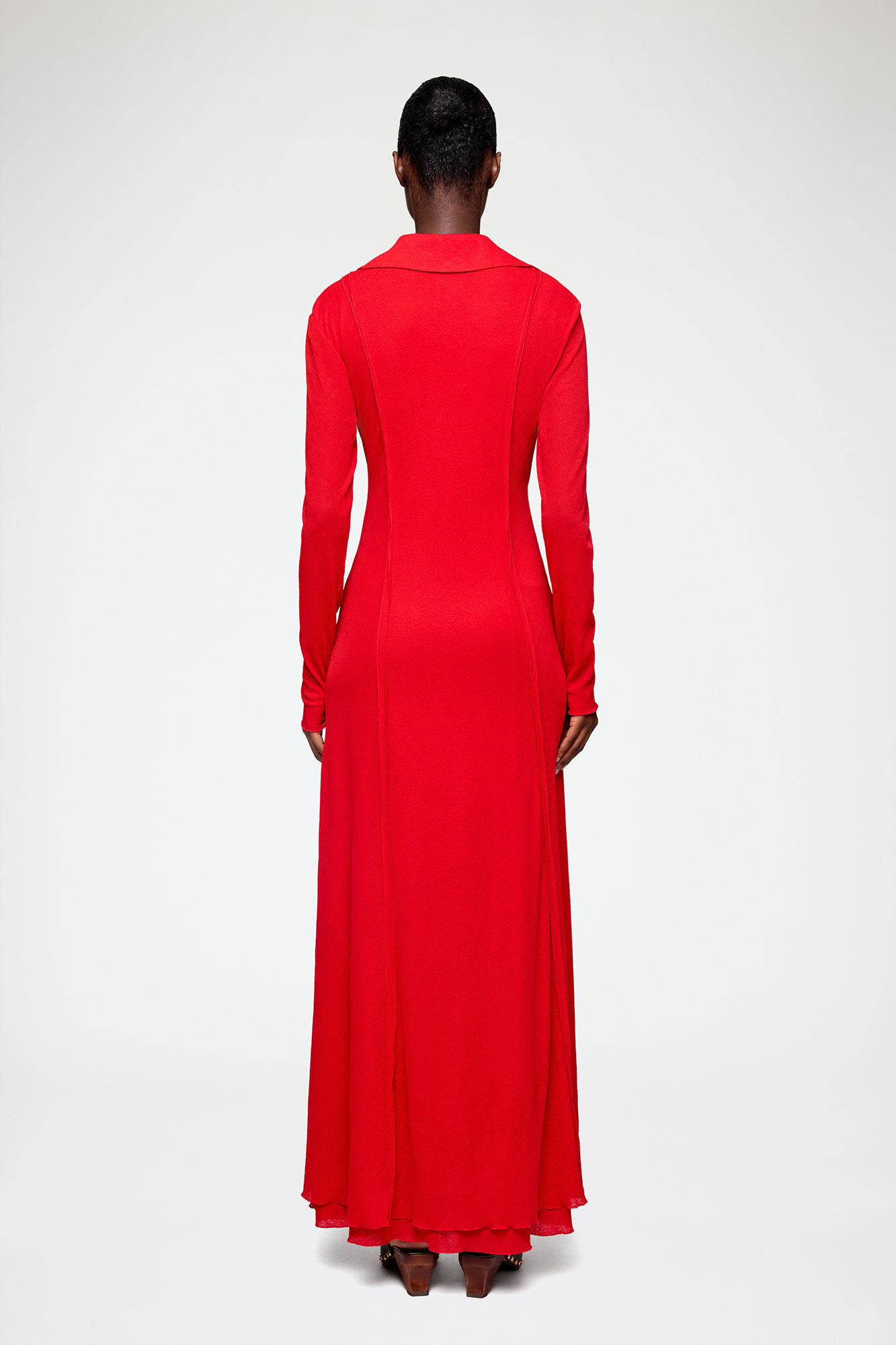 Long Dress in Marl Mesh, Recycled Polyester, in colour Goji Berry - 2 - GANNI