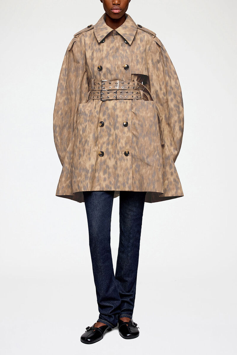 Trench Coat in Printed Cotton, Organic Cotton, in colour Burro - 1 - GANNI