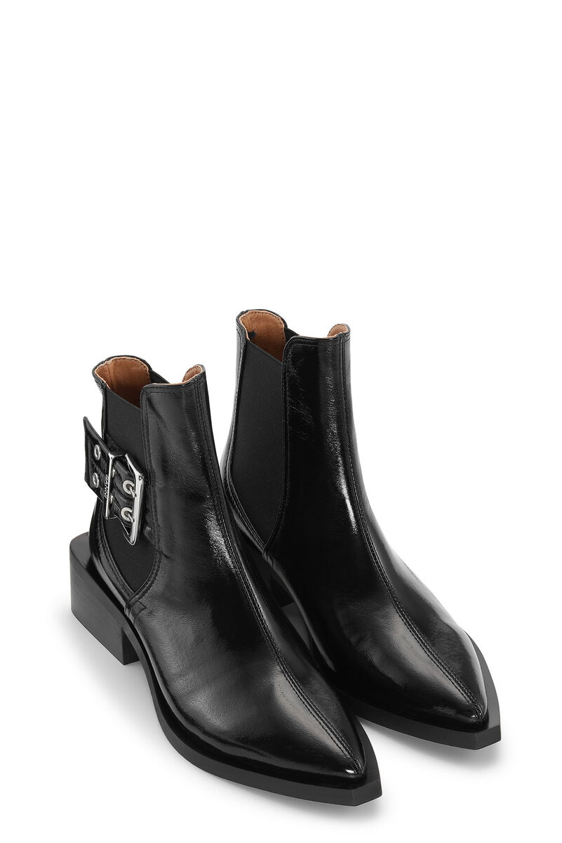 Black Chunky Buckle Chelsea Støvler, Polyester, in colour Black - 3 - GANNI
