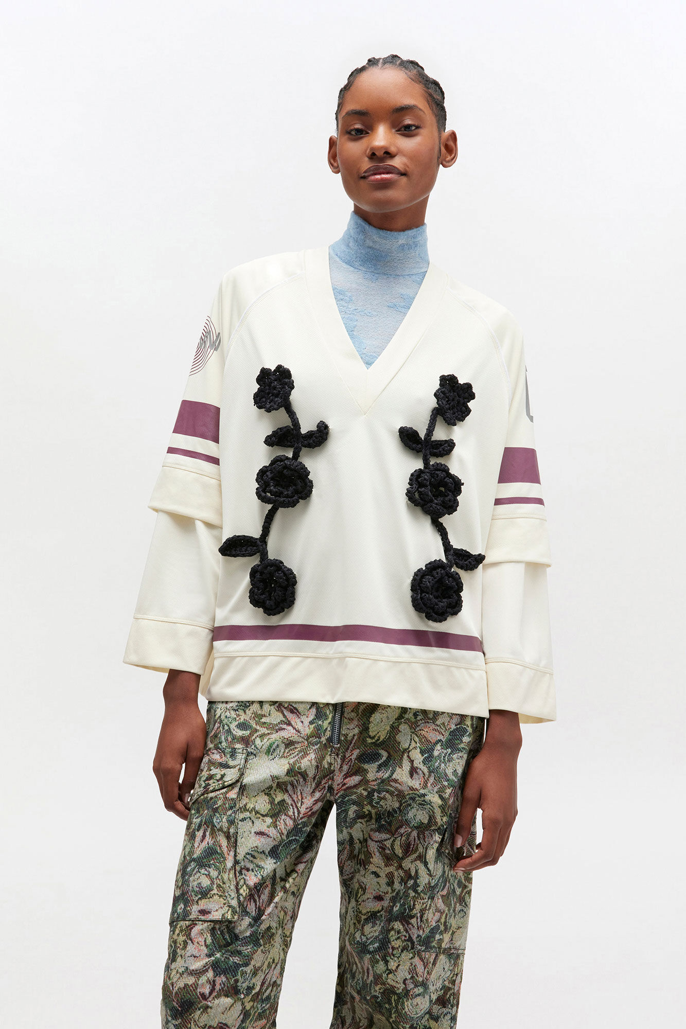 Ivory Cycora Long Sleeve, Polyester, in colour Egret - 1 - GANNI
