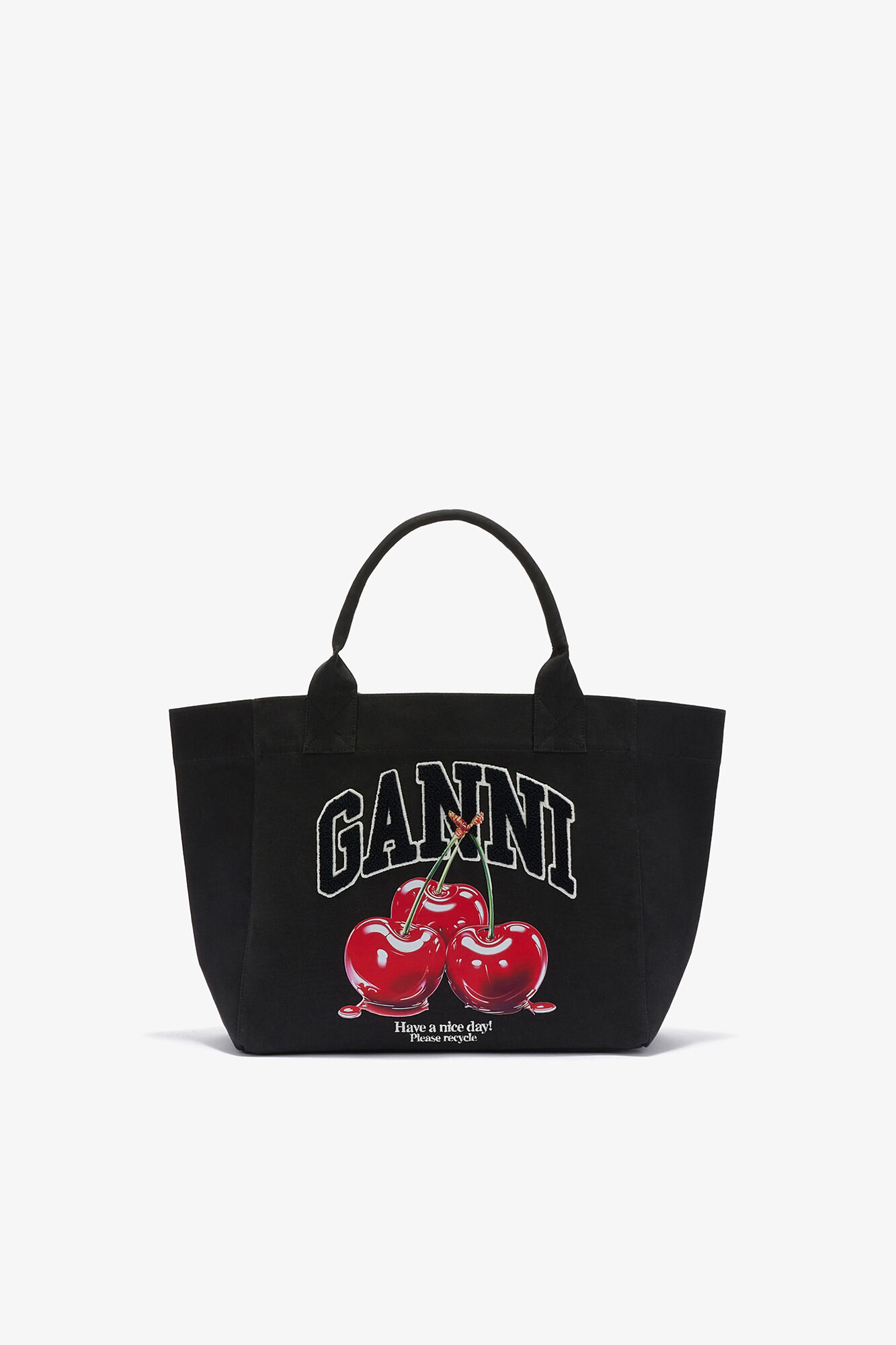 Black Medium Cherry Tote, Recycled Cotton, in colour Phantom - 1 - GANNI