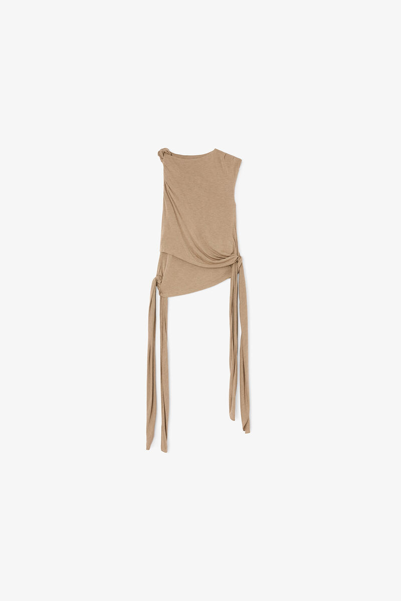 Top in Beige Jersey, Viscose, in colour Coca Mocha - 1 - GANNI