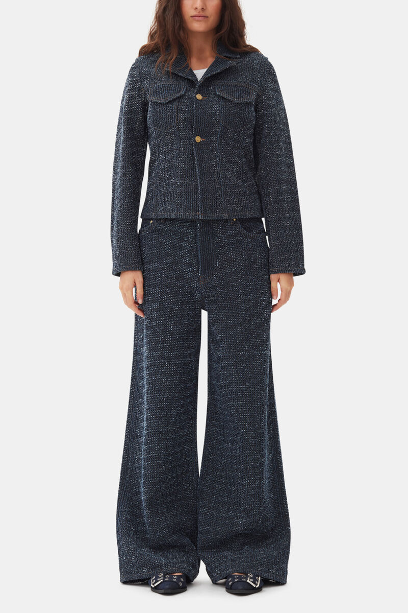 Denim Feminine Buckle Ballerinas, Recycled Cotton, in colour Dark Navy - 2 - GANNI