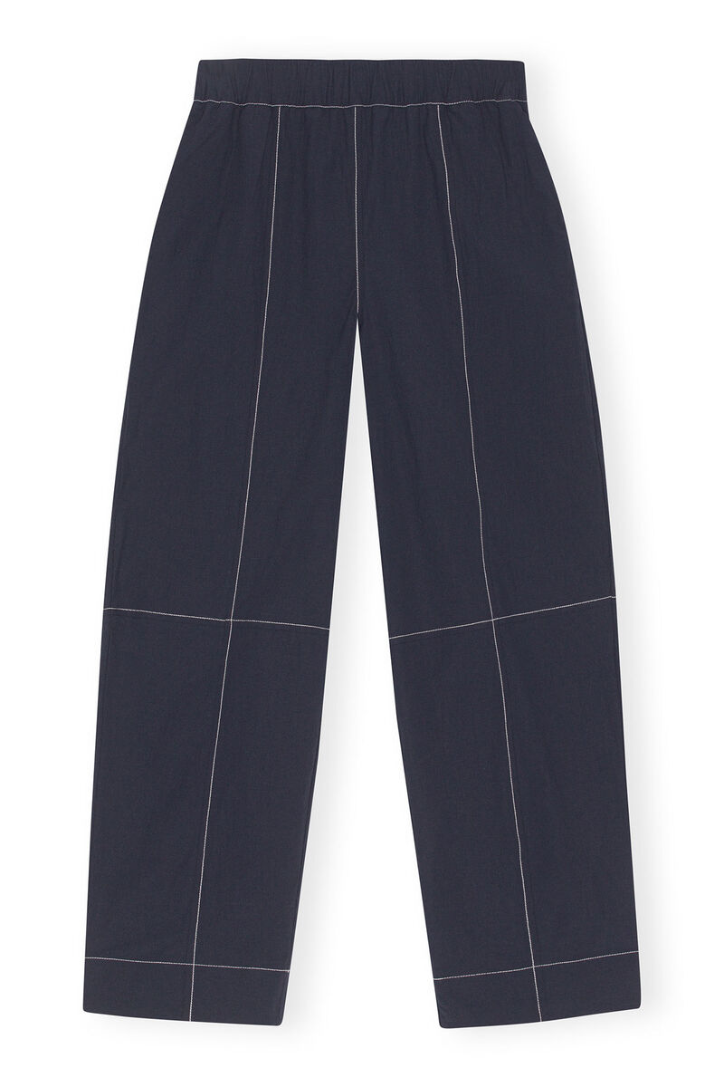 Elasticated Curve Pants, Cotton, in colour Sky Captain - 1 - GANNI