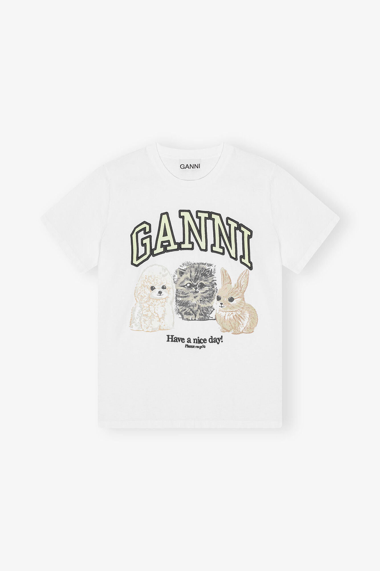 GANNI ホワイト Tシャツ ライオン Bright White White Animal Print T-shirt | GANNI (Global) ID