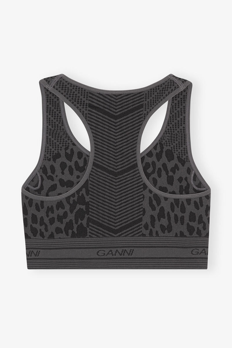 Sömlös jacquard-BH, Polyester, in colour Black - 2 - GANNI