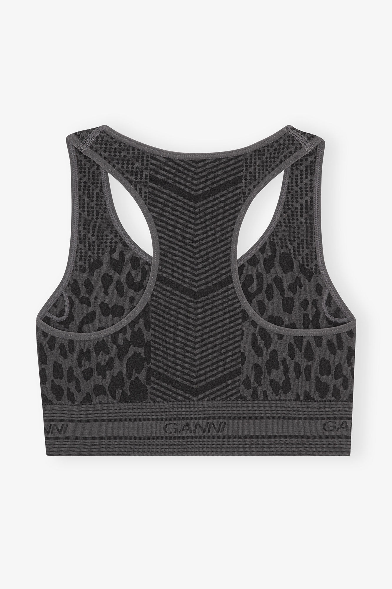 Sömlös jacquard-BH, Polyester, in colour Black - 2 - GANNI