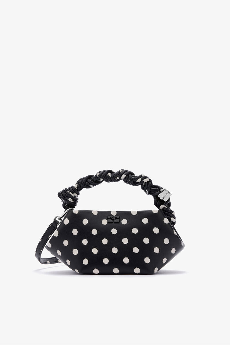 Polka-Dot Mini Bou Bag, Recycled Leather, in colour Black - 1 - GANNI