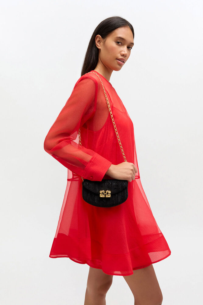 Lulu Wallet On Chain in Velvet Moire, Black