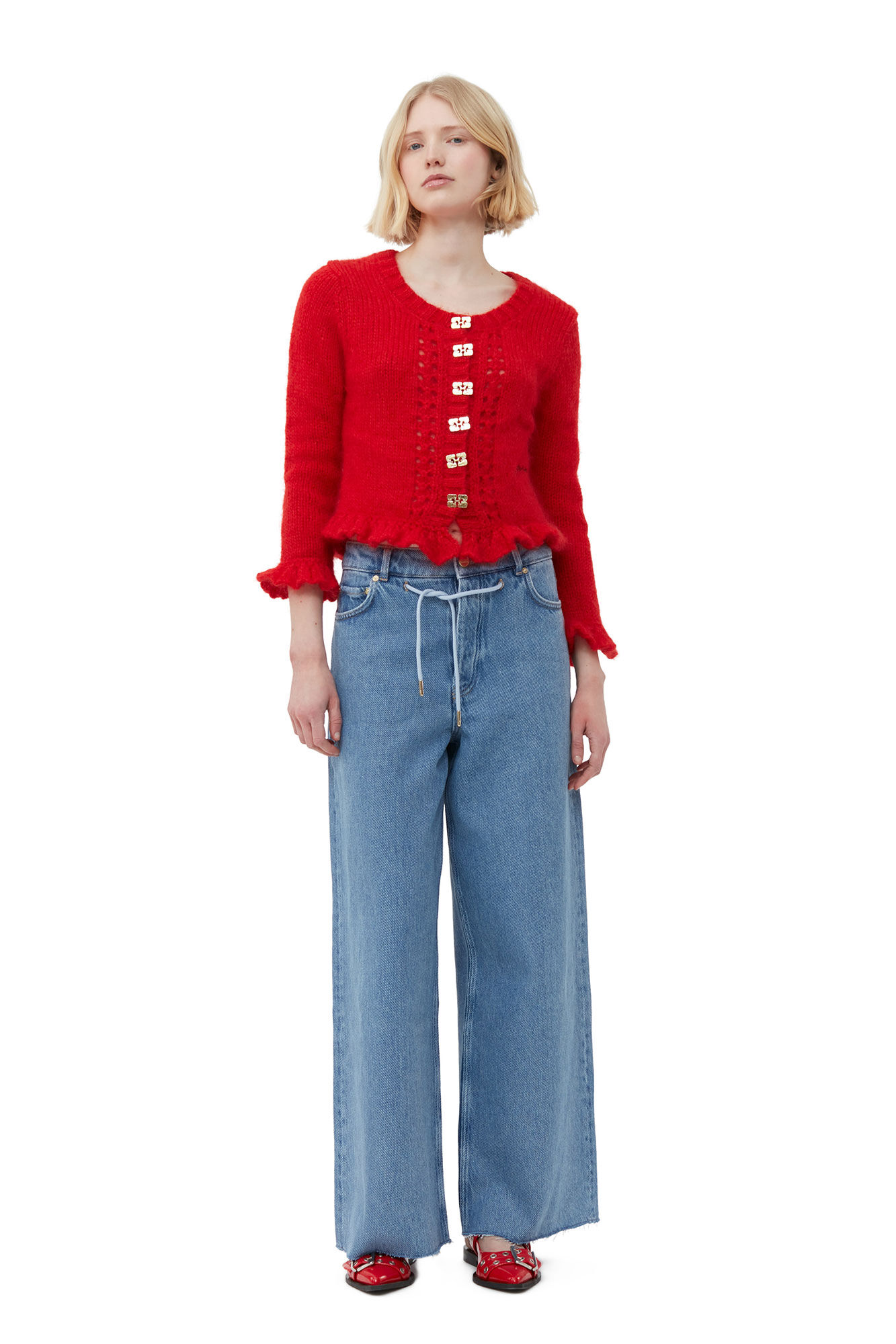 Red Mohair Cardigan, Merino Wool, in colour Racing Red - 1 - GANNI