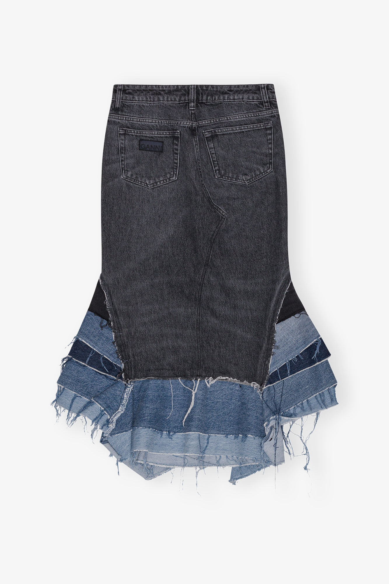 Reworked Denim Flounce Skirt, Cotton, in colour Denim - 2 - GANNI