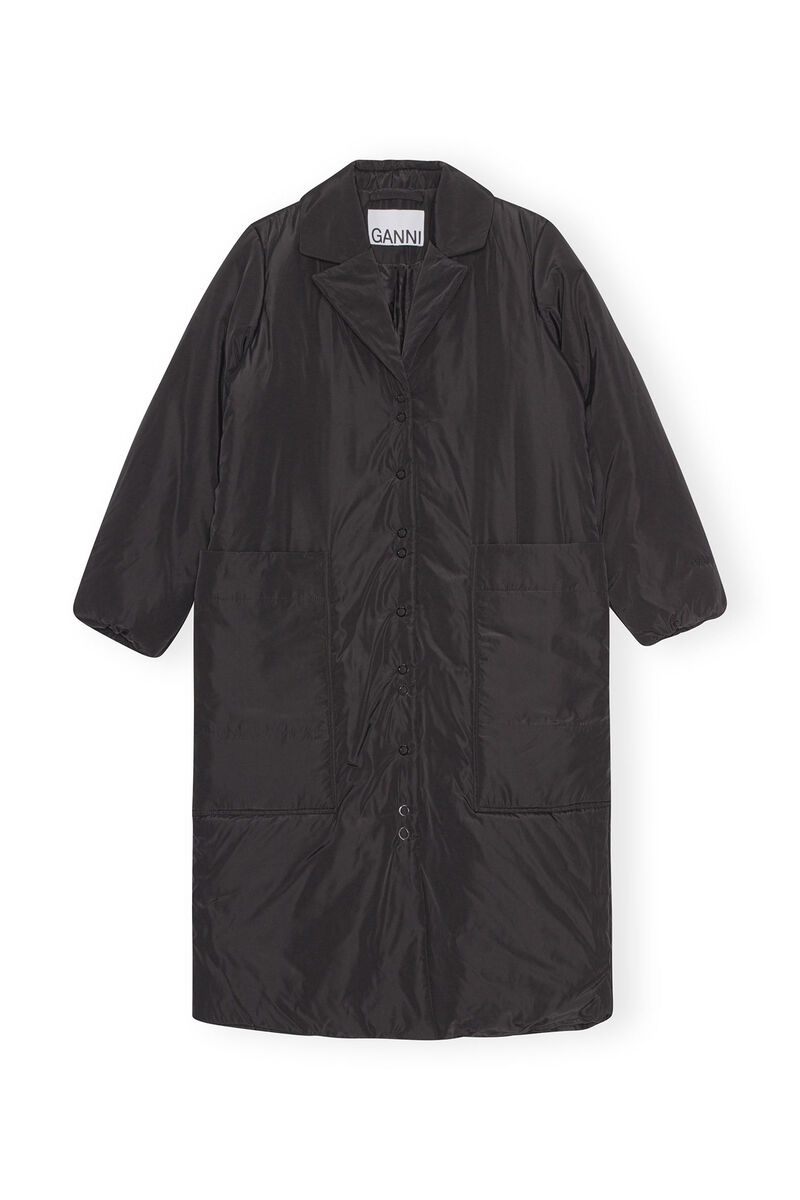 Light Padded Coat, Recycled Polyester, in colour Black - 1 - GANNI