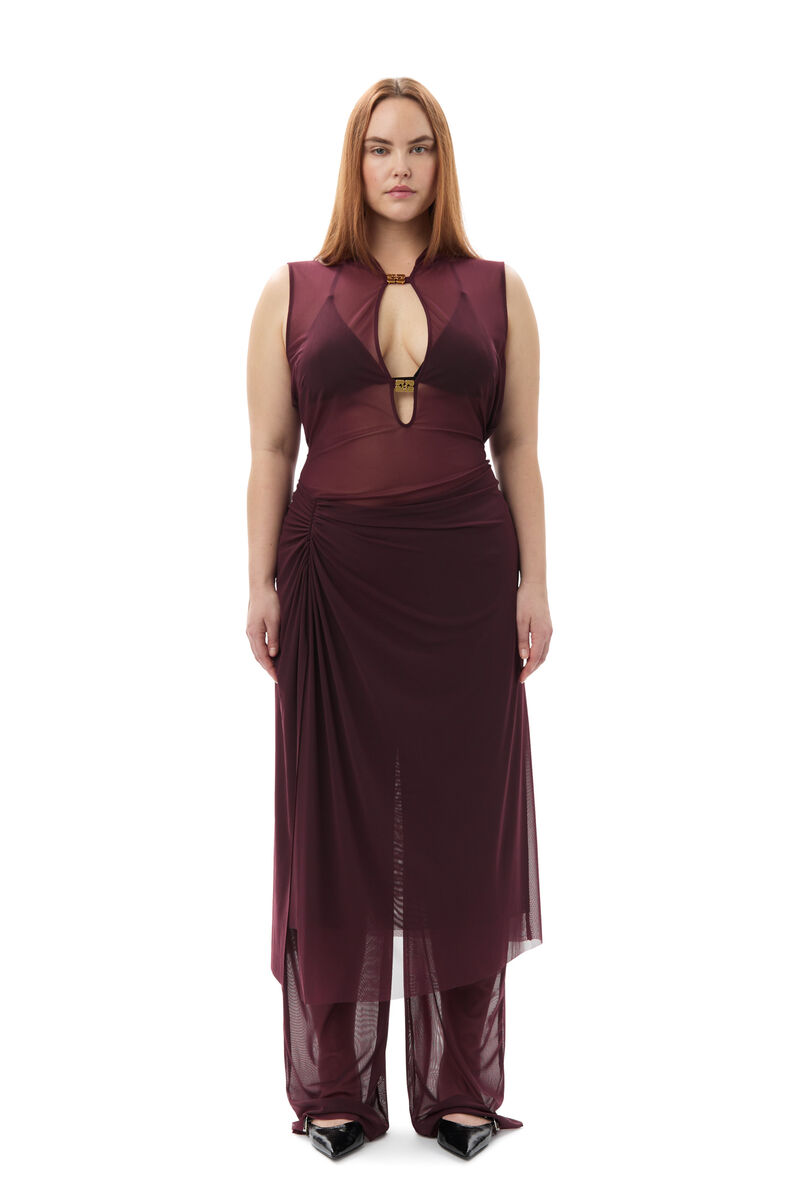 GANNI x Paloma Elsesser Mesh Sleeveless Layer Dress, Recycled Nylon, in colour Port Royale - 1 - GANNI
