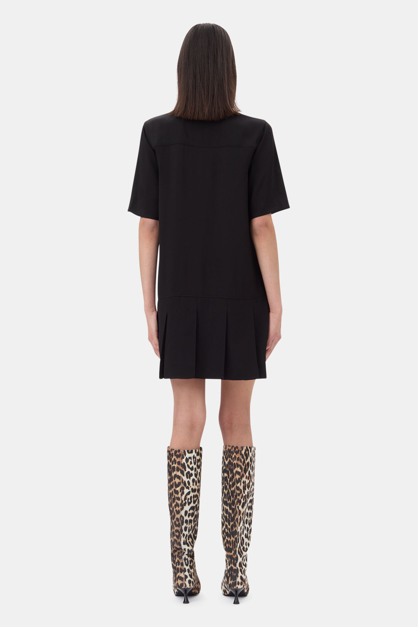 Black Viscose Twill Mini Dress, LENZING™ ECOVERO™, in colour Black - 4 - GANNI