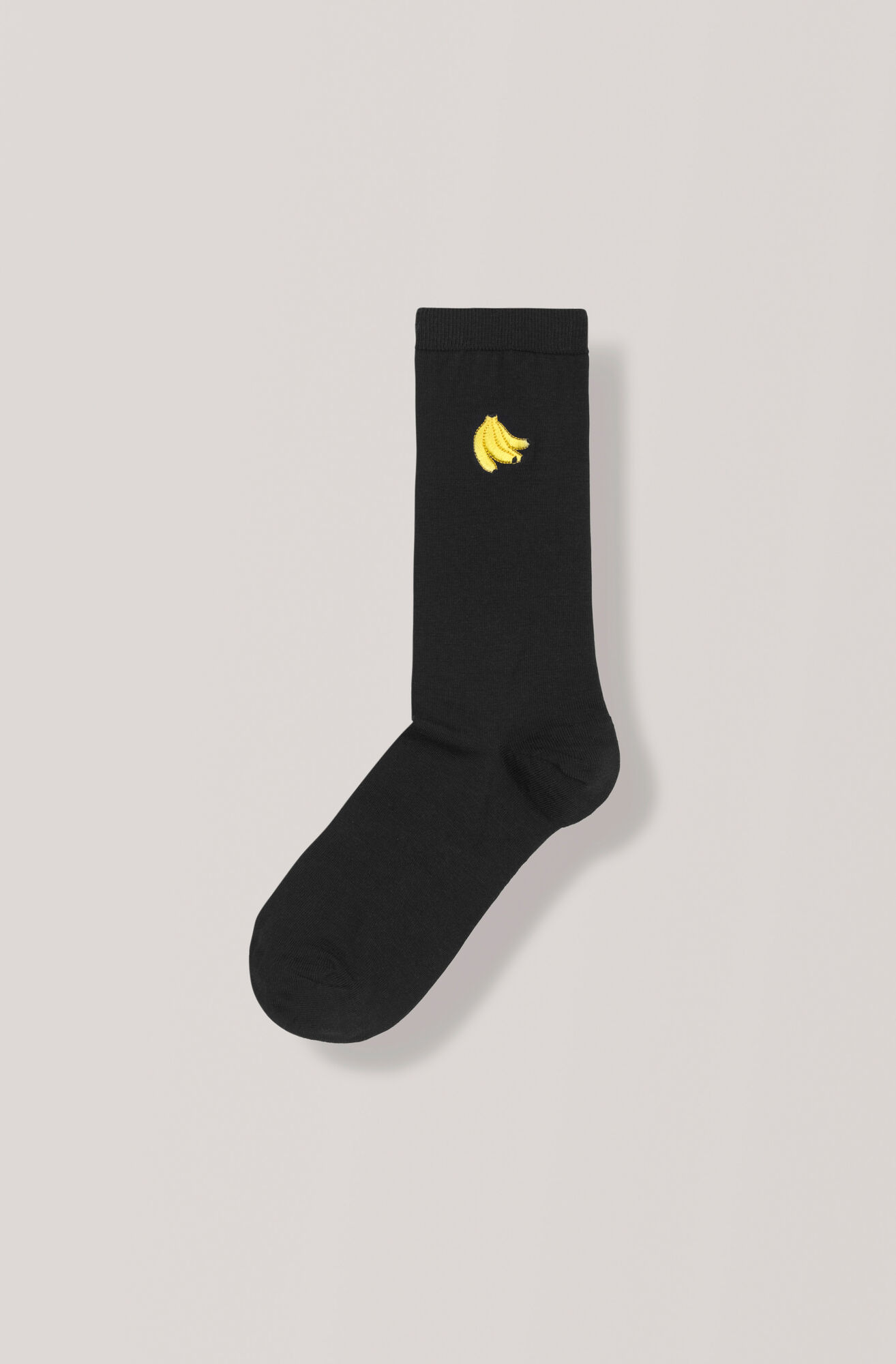 Wool Ankle Socks, Banana Embroidery, Total Eclipse Wool Ankle Socks, Banana Embroidery, Total Eclipse, hi-res