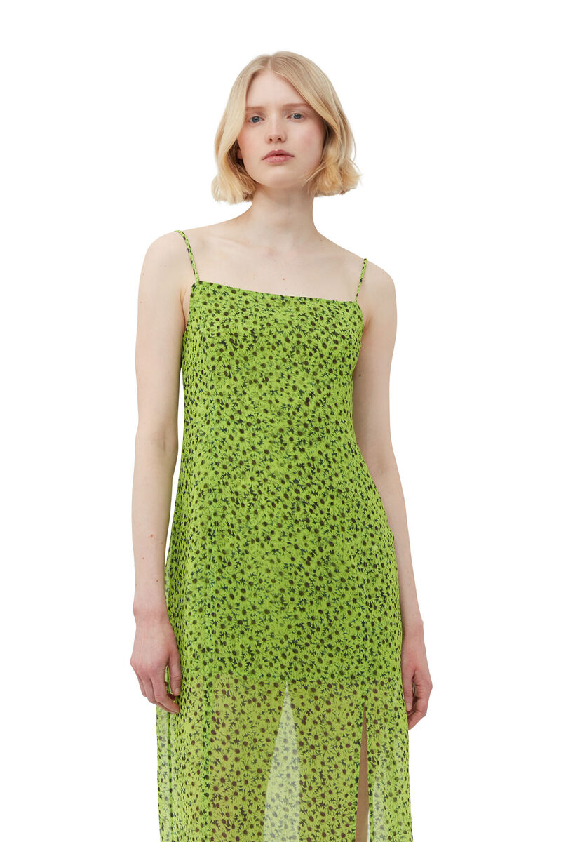Chiffon Midi Slip Dress, Recycled Polyester, in colour Tender Shoots - 4 - GANNI