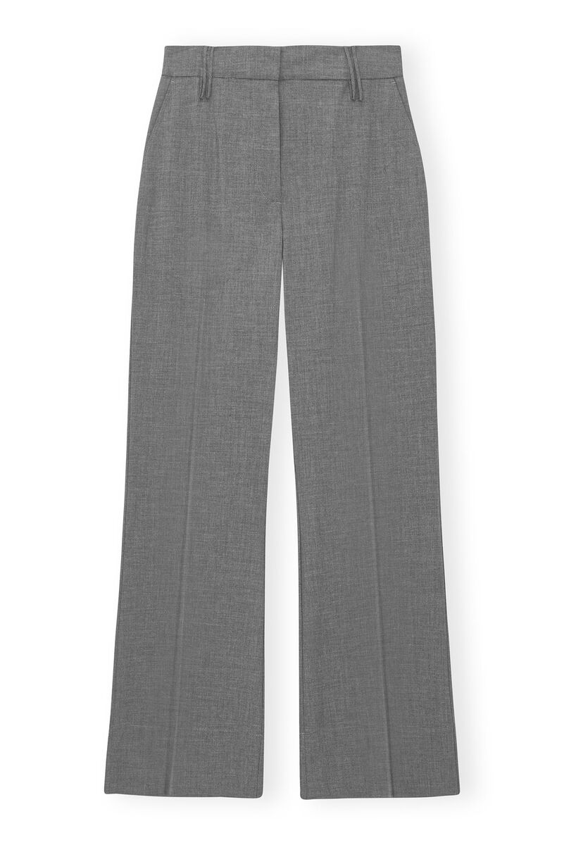 Grey Drapey Melange Pants, Elastane, in colour Paloma Melange - 1 - GANNI