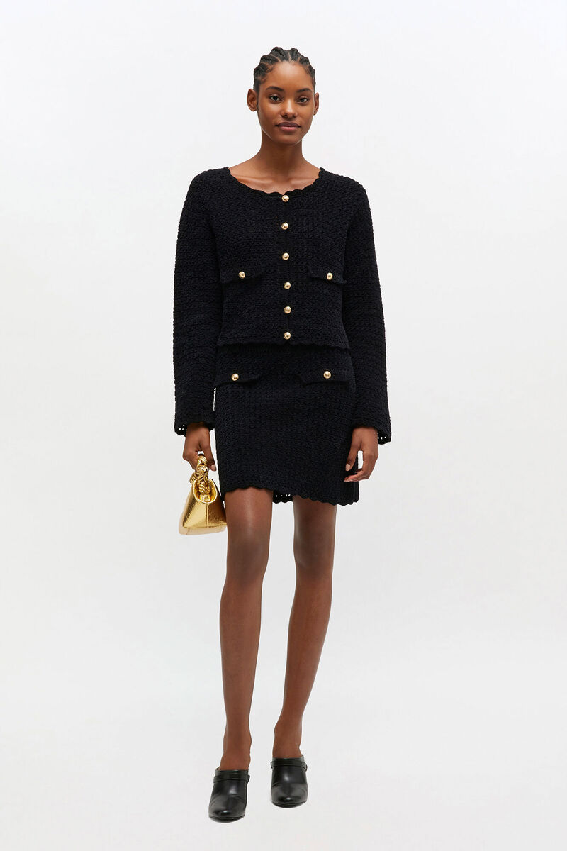 Black Crochet Cardigan, in colour Black - 2 - GANNI