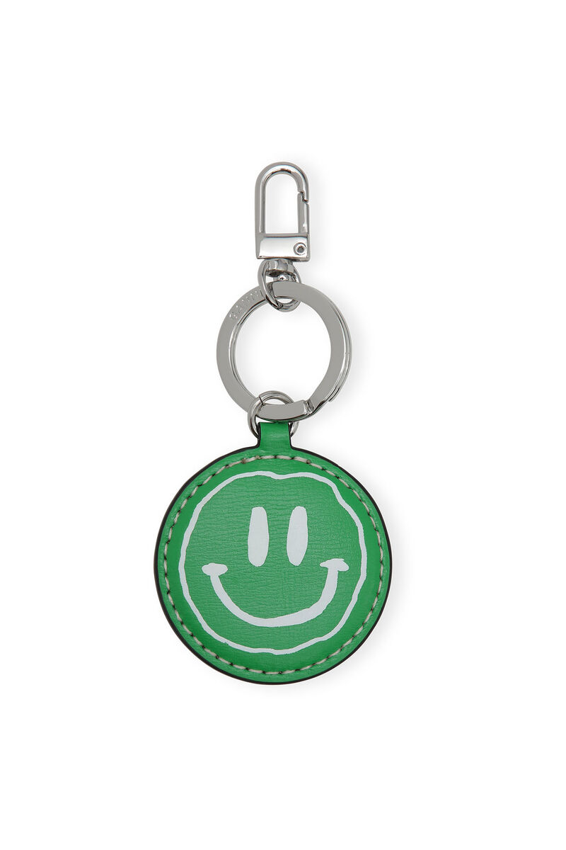 Porte-clés à logo Smiley, Leather, in colour Kelly Green - 1 - GANNI