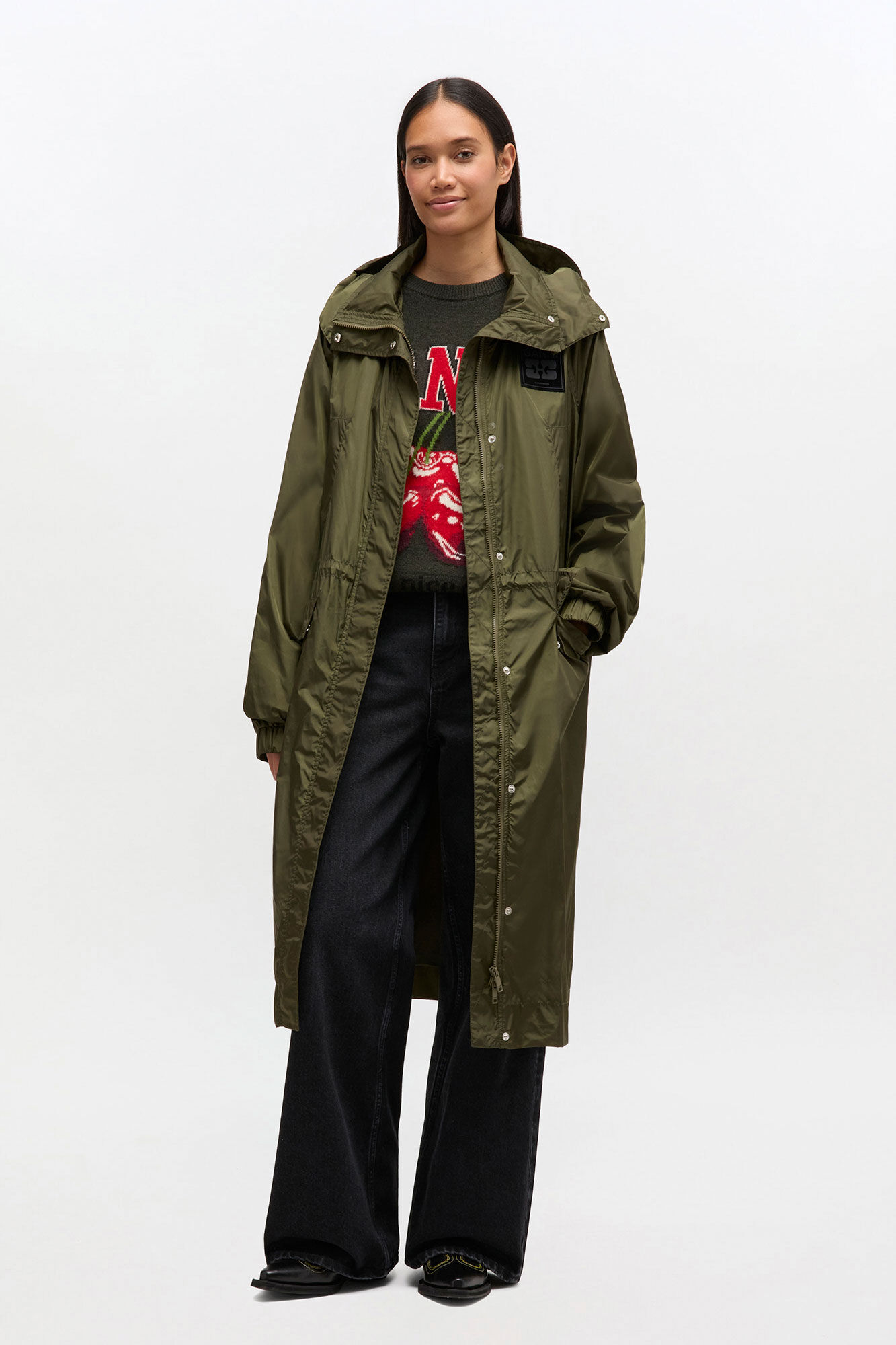 Nylon Parka Coat, in colour Kalamata - 1 - GANNI