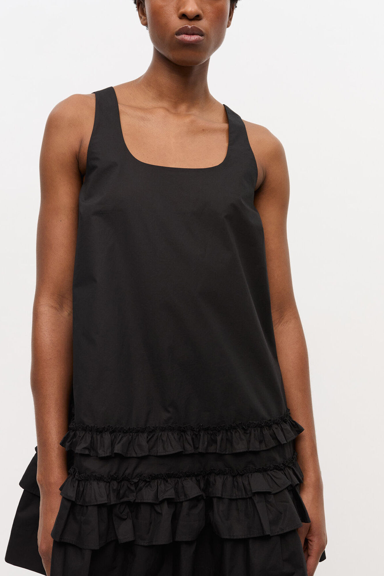 Black Cotton Poplin Mini Dress, Organic Cotton, in colour Black - 3 - GANNI