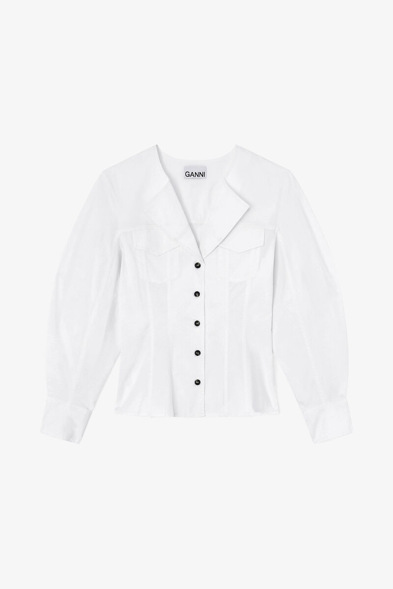 Skjorte i hvid bomuld, Organic Cotton, in colour Bright White - 1 - GANNI