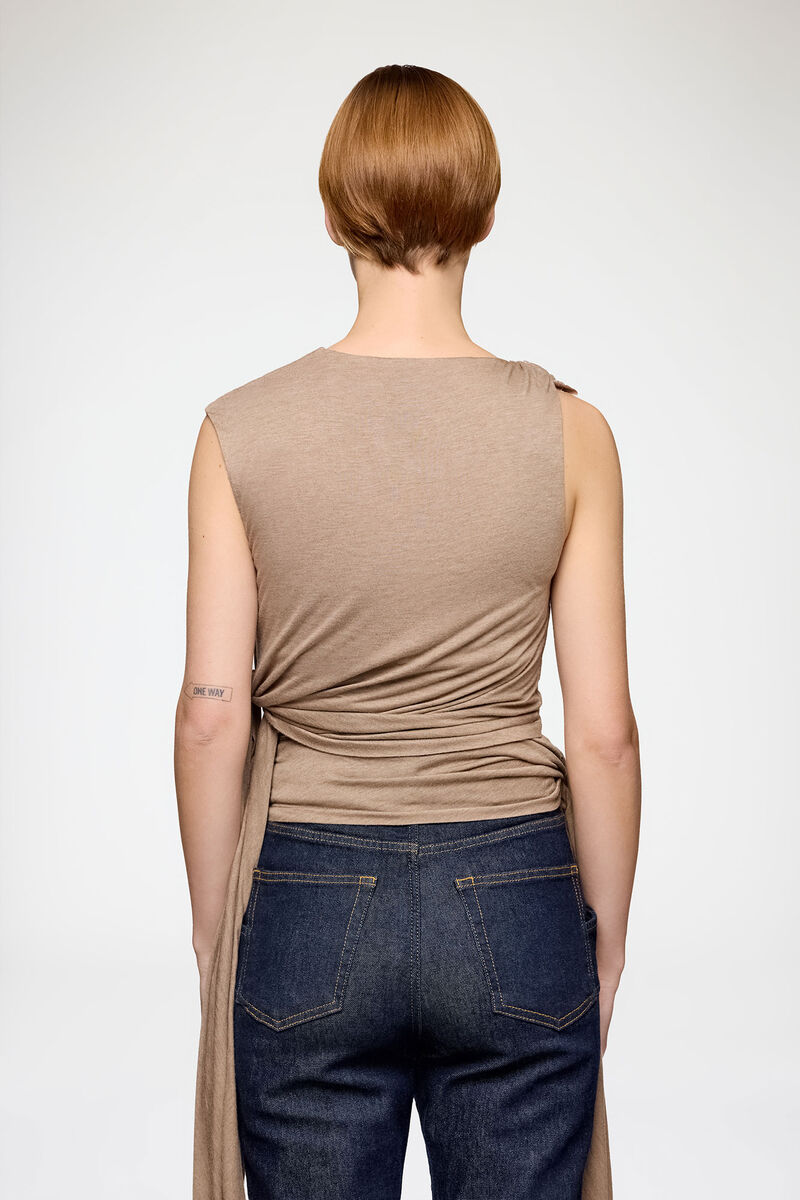 Top in Beige Jersey, Viscose, in colour Coca Mocha - 3 - GANNI