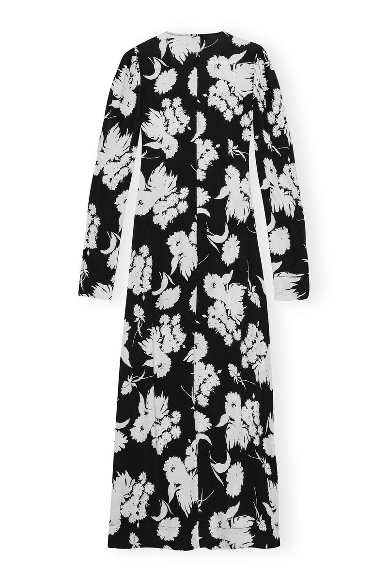 Robe Printed Crepe V-neck, LENZING™ ECOVERO™, in colour Black - 2 - GANNI