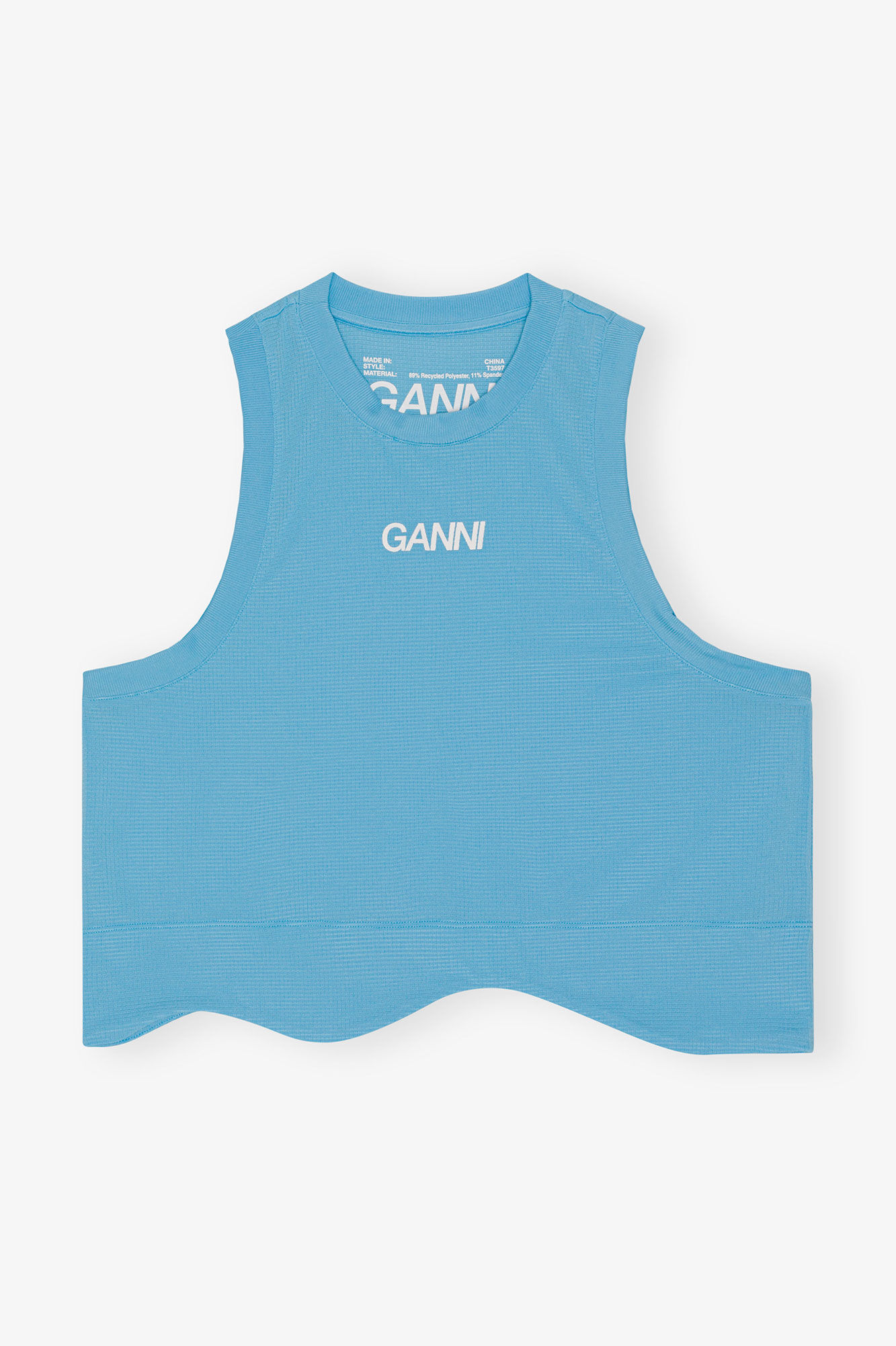 Aktiv Mesh Topp, Elastane, in colour Ethereal Blue - 1 - GANNI