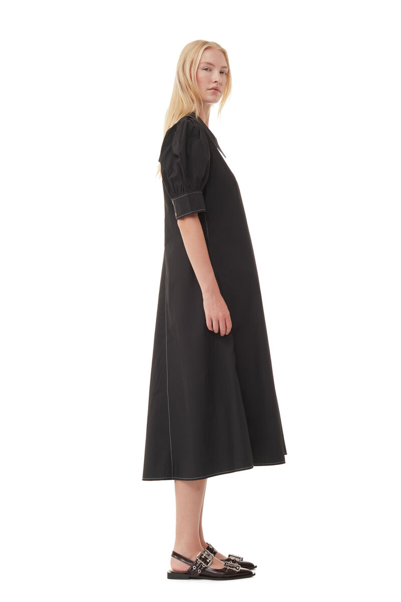 Poplin Midi Dress, Cotton, in colour Black - 3 - GANNI
