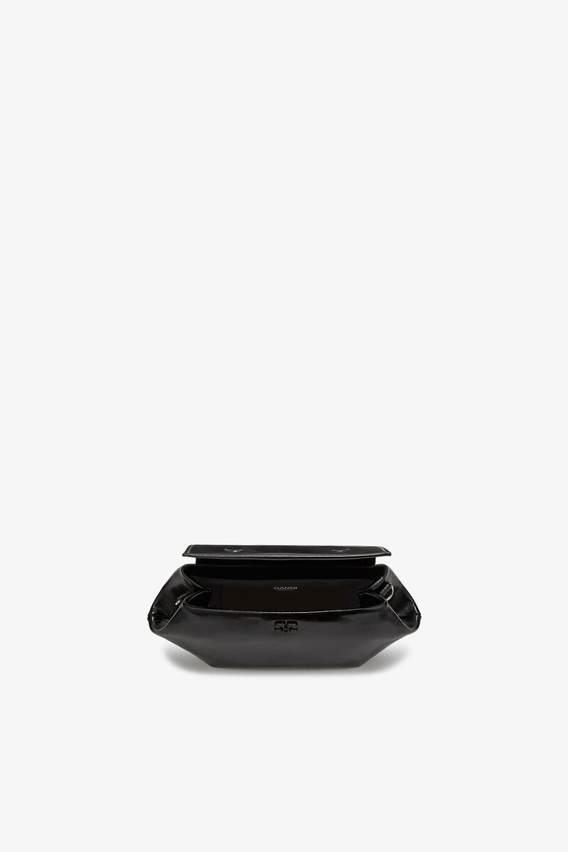 Bou Bag East/West Shine in Black, Recycled Leather, in colour Black - 3 - GANNI