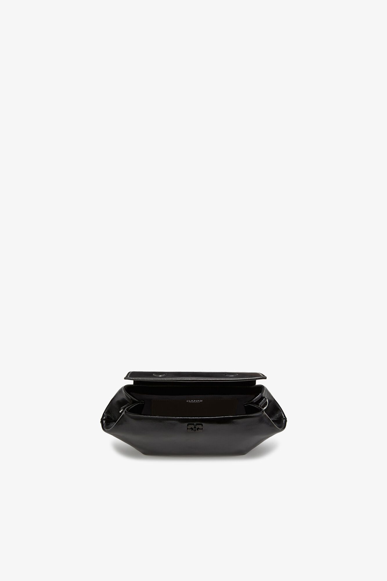 Bou Bag East/West Shine in Black, Recycled Leather, in colour Black - 3 - GANNI