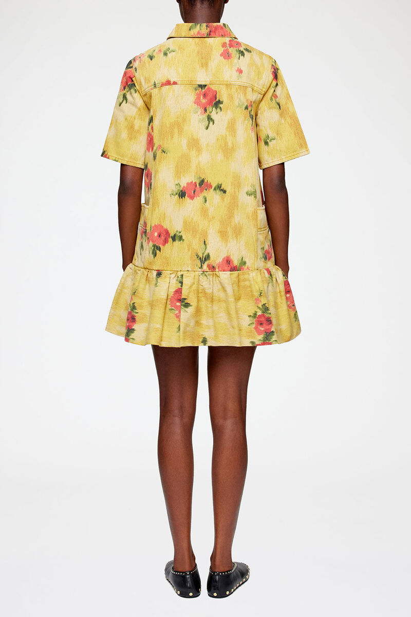 Dress in Yellow Printed Denim, Organic Cotton, in colour Vibrant Yellow - 2 - GANNI