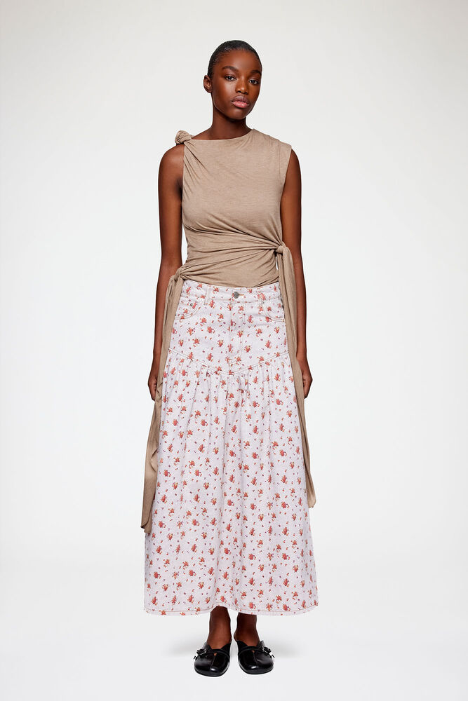 Skirt in Printed Denim, Peachskin