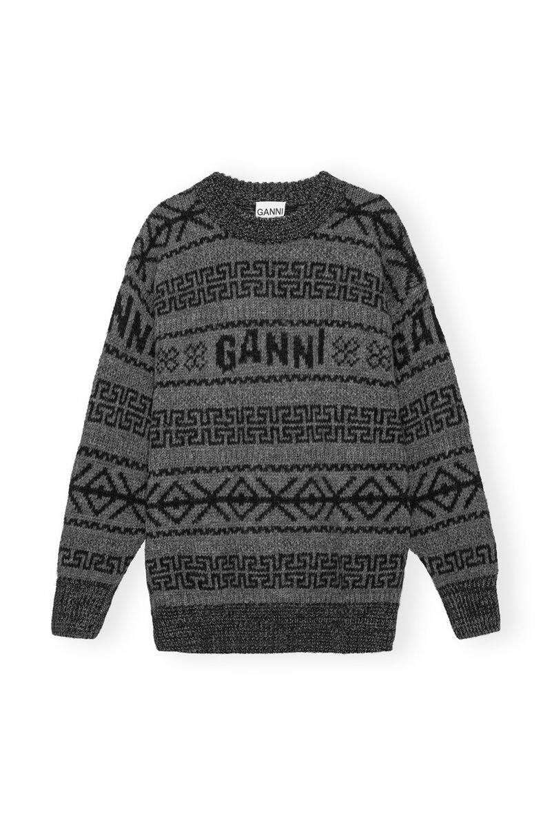Wool Pullover, Organic Wool, in colour Charcoal Grey - 1 - GANNI