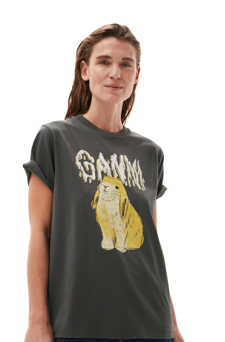 Relaxed Bunny T-shirt, Cotton, in colour Volcanic Ash - 3 - GANNI