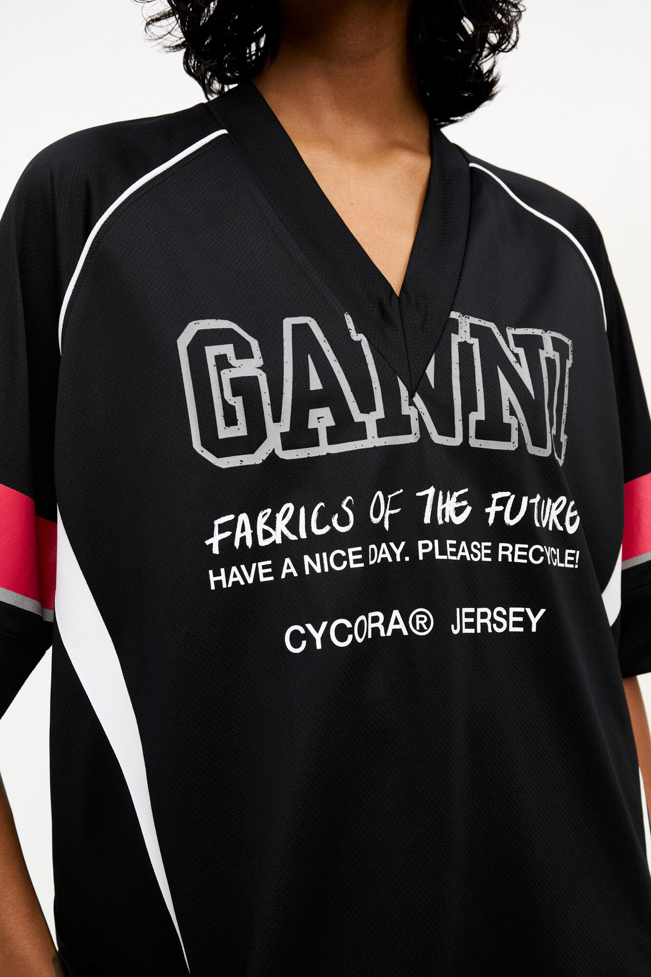 Black League Oversized T-shirt, Recycled Polyester, in colour Black - 3 - GANNI