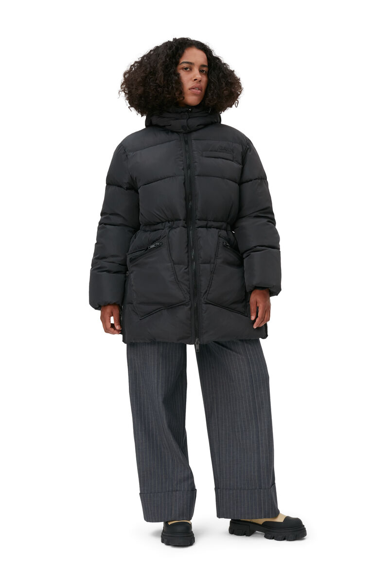 Tech-Puffer-Midi-Jacke mit Oversize-Passform, Recycled Polyester, in colour Phantom - 1 - GANNI