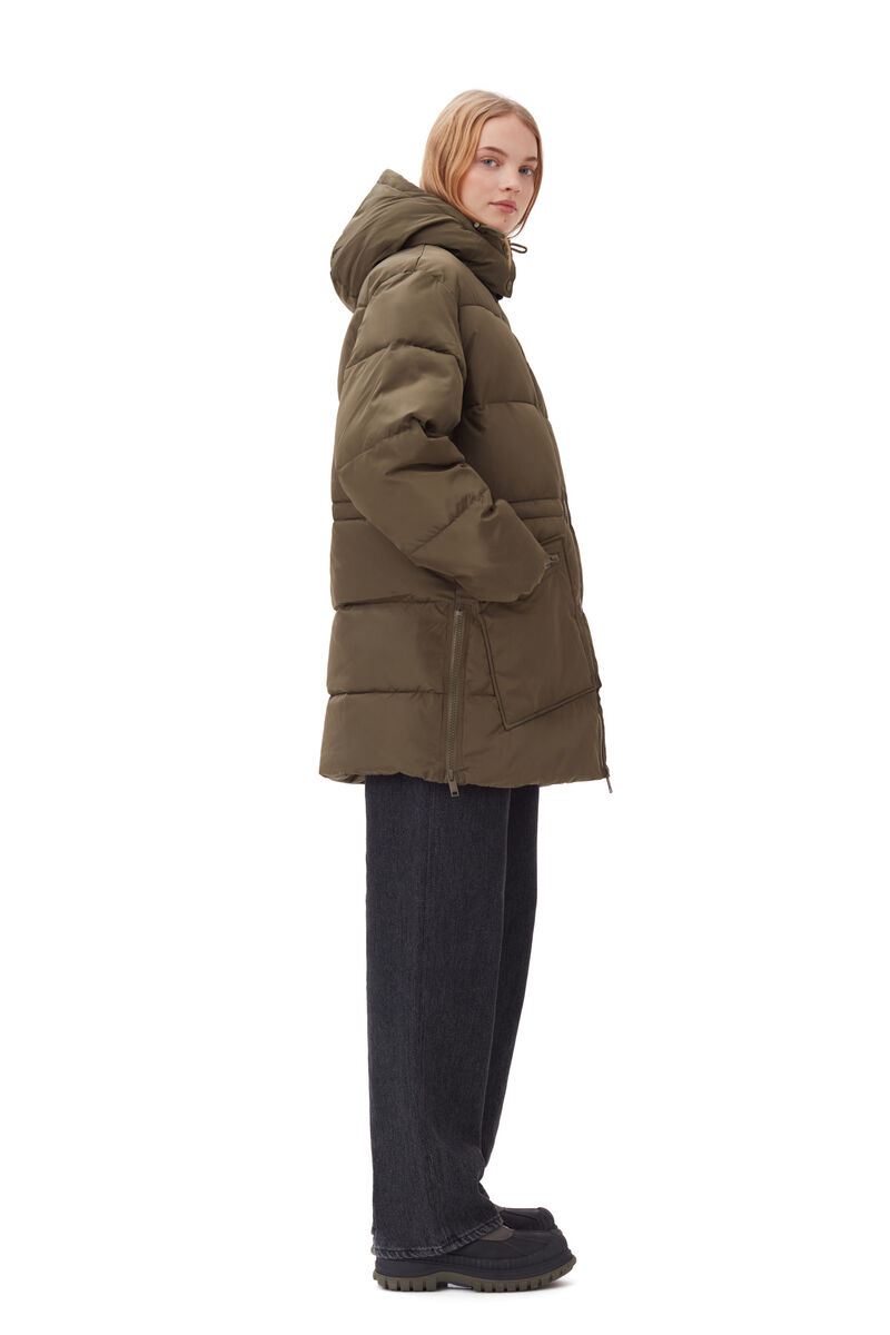 Oversized Tech Puffer midijacka, Recycled Polyester, in colour Kalamata - 3 - GANNI
