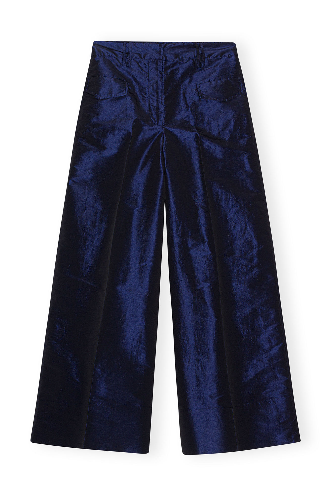 Blau glänzende, weite Taft-Hose mit hoher Taille, Polyester, in colour Sodalite Blue - 1 - GANNI